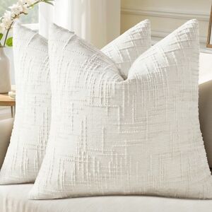 Textured White Throw Pillow X2 Home Decor House Warming Boho Simple Clean 16x16